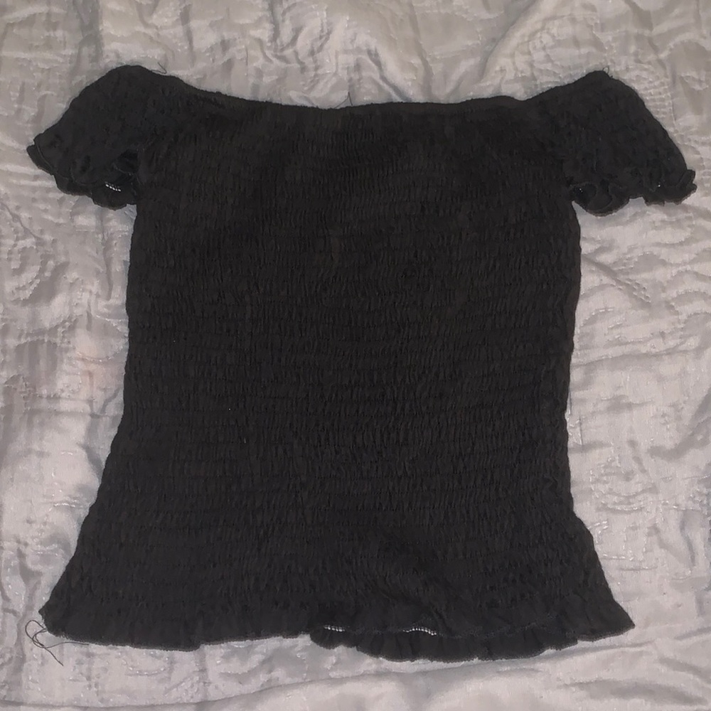Off-shoulder smocked crop top